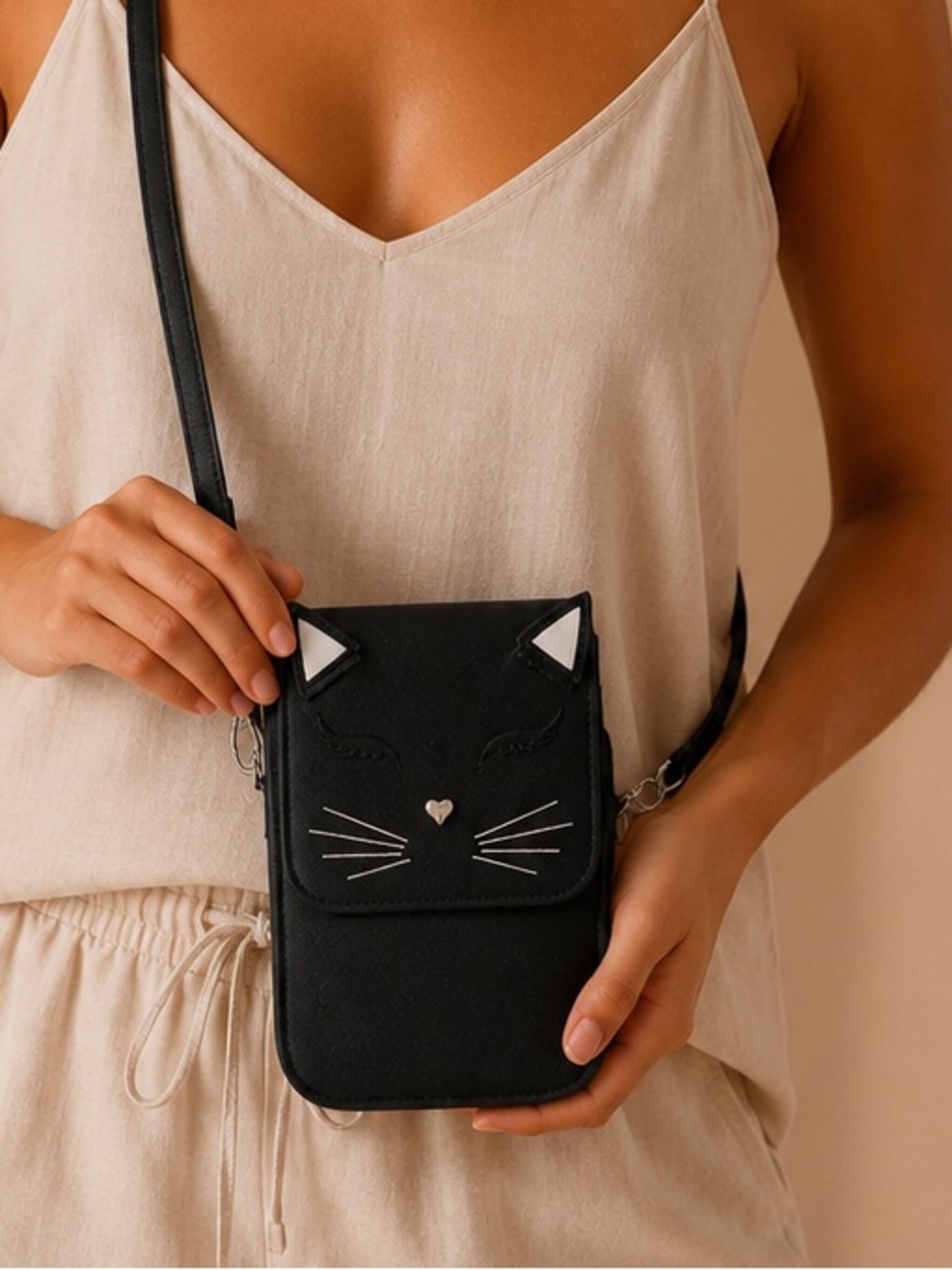 Save The Girls Black Cat Phone Crossbody Wallet RFID Cell Phone Purse